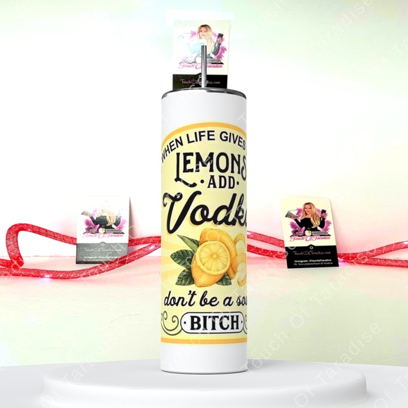 When Life Gives You Lemons…20 Ounce Stainless Steel Tumbler giftbox and straw - Picture 3 of 3